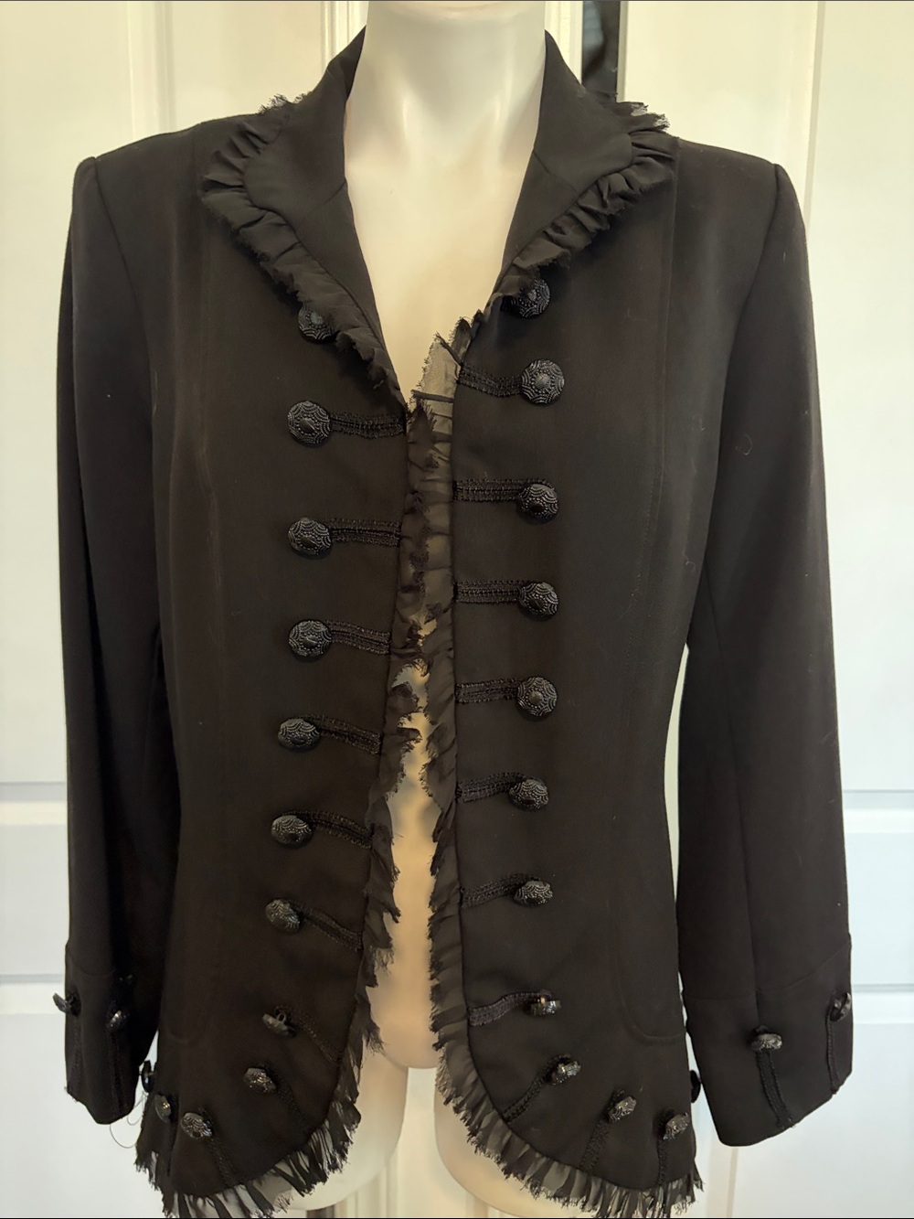 Insight Black lace Frayed-Trim Open Blazer - Picture 4 of 10
